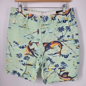 Polo Ralph Lauren Chino Shorts Mens 31x9 Linen Blend Tropical Blue Nautical Fish